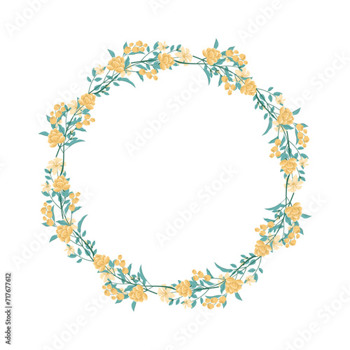 Vector hand drawn floral wreath frame on white background