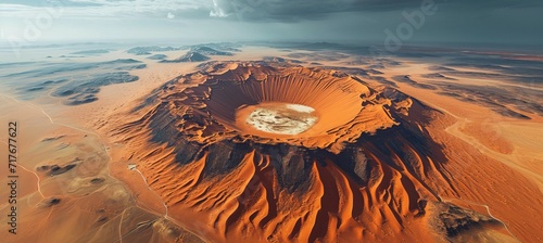 A big crater at desert. Generative AI technology.	
 photo
