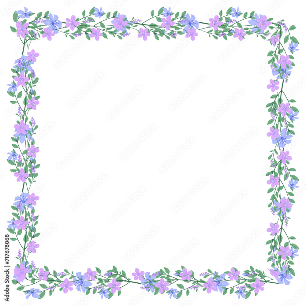 Vector hand drawn floral frame on white background