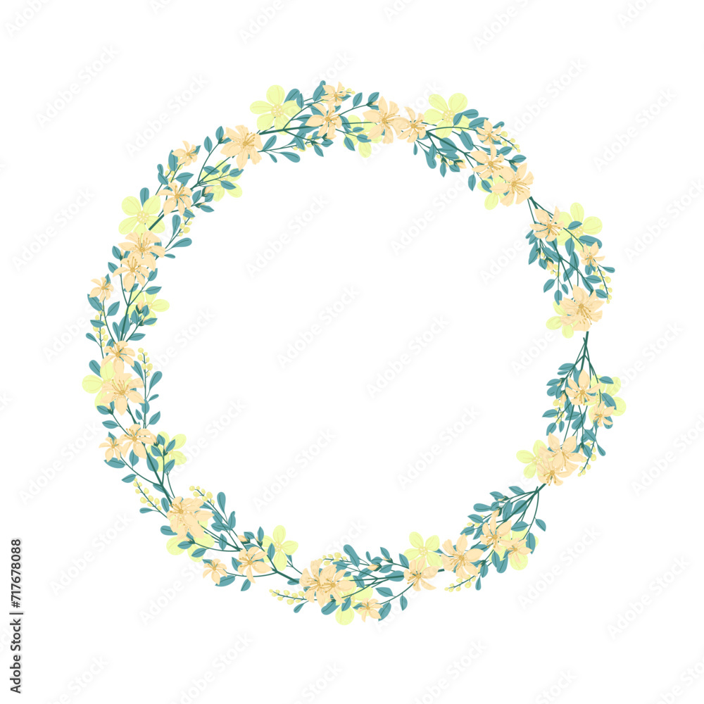 Vector hand drawn floral wreath frame on white background Vector hand drawn floral wreath frame on white background