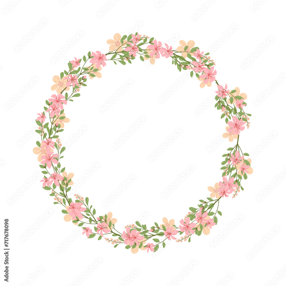 Vector hand drawn floral wreath frame on white background