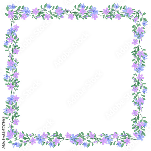 Vector hand drawn floral frame on white background