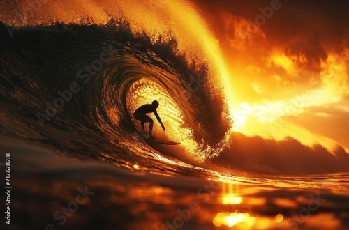 an image of a person riding a wave at sunset