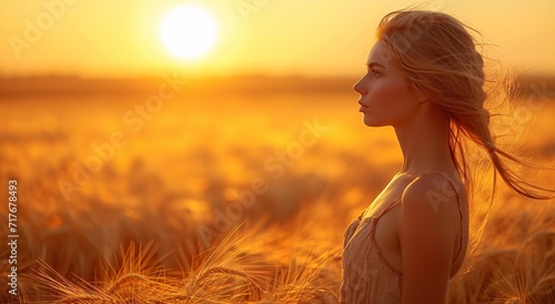 Golden Sunset Selfie: A Stunning Snap of a Woman in a Dress, Taking a Selfie in the Sunset Glow Generative AI © Vinod