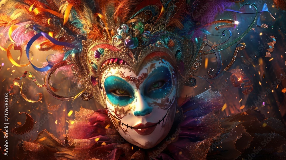 Colorful mask. Vibrant world of festivals, masquerades, and circus festivities with dynamic background.