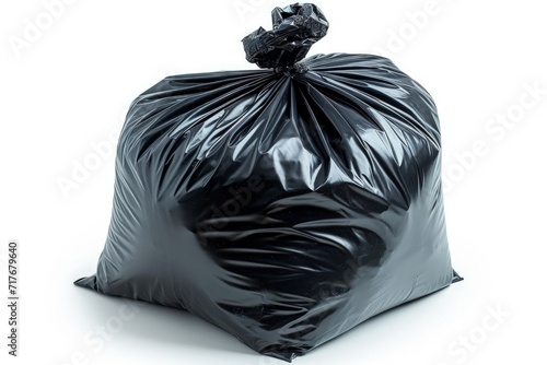 Black garbage bag isolated on white background
 photo