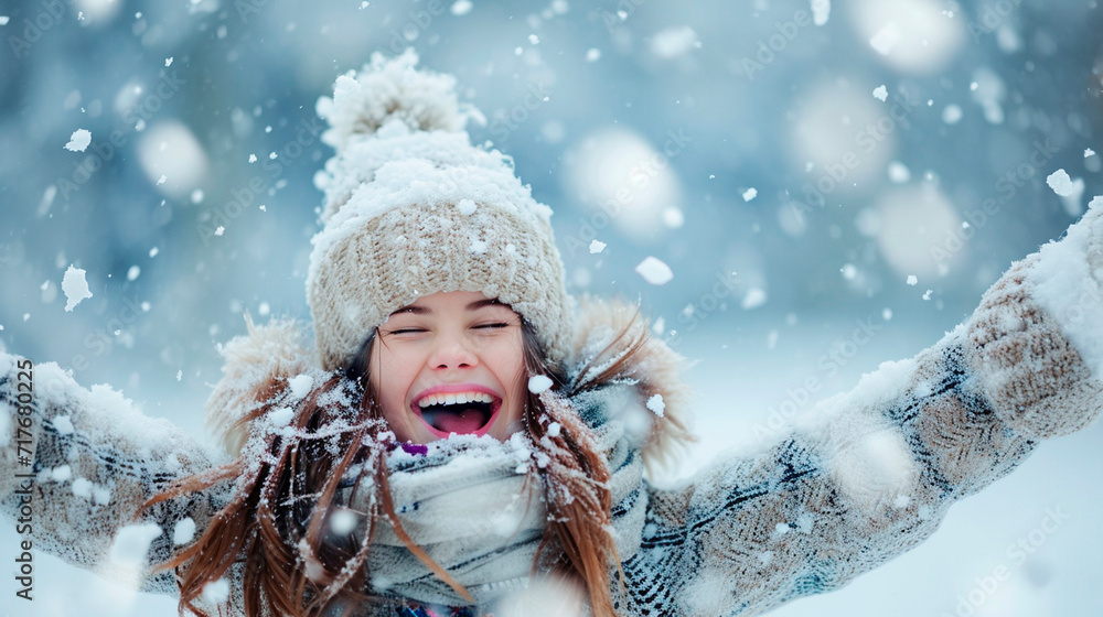 A child throws snow up. Selective focus. A child throws snow up. Selective focus.