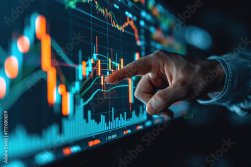 Businessman hand trader trading stock exchange graph money, trader investor, graph money of block chain stock market cryptocurrency, trader showing growing virtual hologram price chart data graph