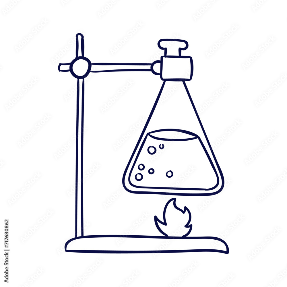 Vector monochrome picture chemical experiment with heating solution glass flask Vector monochrome picture chemical experiment with heating solution glass flask