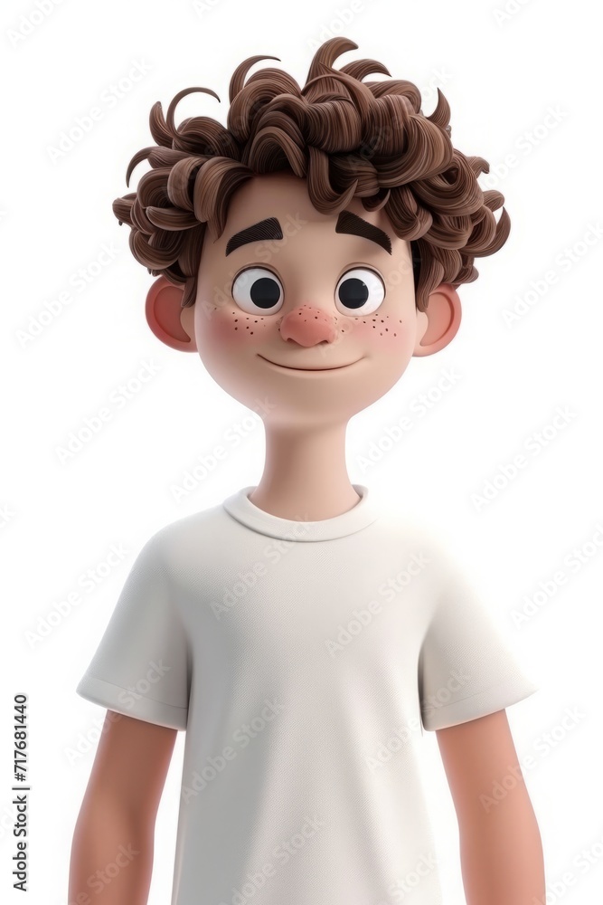 3d character Graphic designer, curly hair, wearing a casual t-shirt., 3d character Graphic designer, curly hair, wearing a casual t-shirt.,