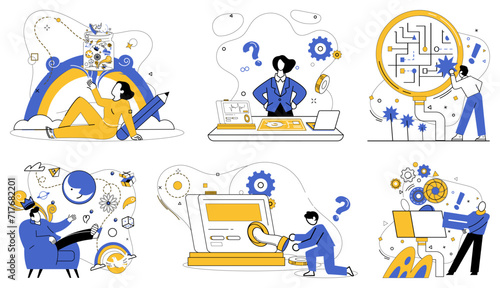 Service innovation vector illustration. Technology is magic wand transforms ordinary into extraordinary in business Creative ideas are building blocks constructing skyscraper business achievement