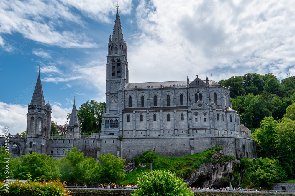 View of the cathedral in Lourdes, France