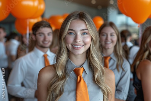 Smiling Blondes in Orange Ties: A Catchy Monthly Event Title Generative AI