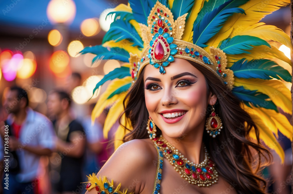beutiful dancing and smilling Female wearing brazillian carnival costume beutiful dancing and smilling Female wearing brazillian carnival costume