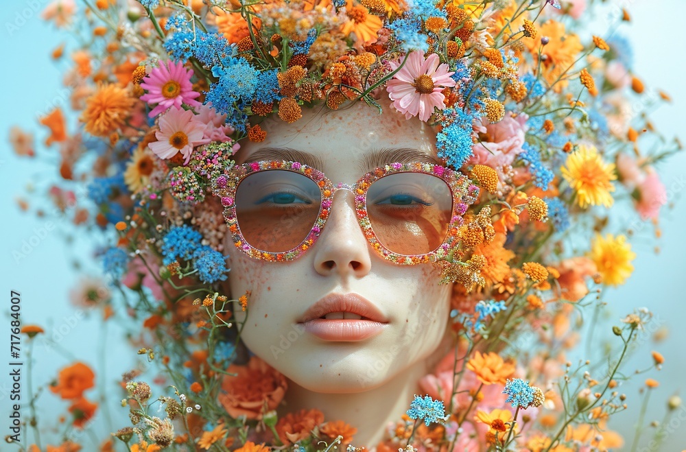 Flower Power: A Flower-Crowned Model in Sunglasses and a Flower Crown Generative AI