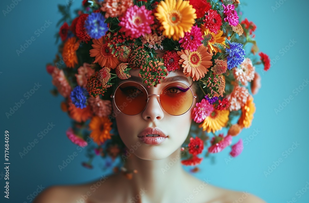 Flower Power: A Flower-Crowned Woman in Sunglasses and a Flower Headband Generative AI