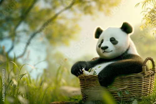 amazing panda lazy in the bamboo garden  chill and relax world  afternoon Sunday 