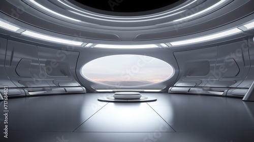 AI Generated. AI Generative. Futuristic space ship galaxy alien door gate entrance sci fi concept neon indoor architecture. Can be used like game or movie inspirational concept