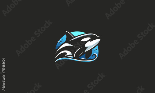 orca jump on sea night vector logo design