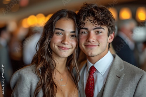 Smiling Teens Embrace Each Other at Prom Night Generative AI