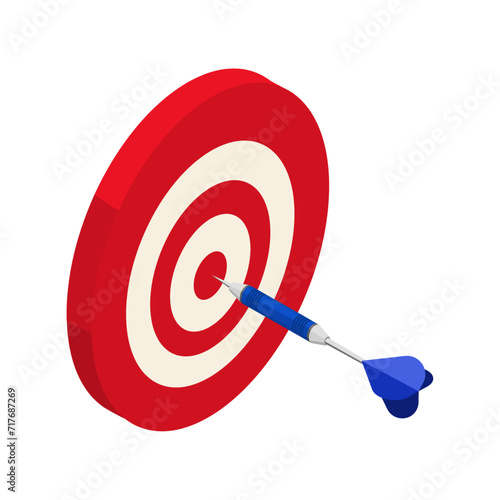 vector dart hitting center of target 3d icon. arrow hitting aim or bullseye 3d vector illustration
