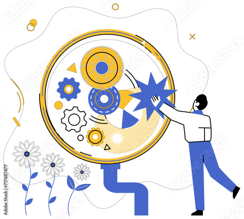 Advanced idea vector illustration. Creativeness is fuel propelling rocket business into stratosphere success Success is summit reached by businesses scaling peaks advanced ideas The advanced idea