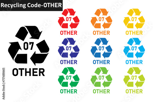 OTHER plastic recycling code icon set. Mobius Strip Plastic recycling symbol 07 OTHER. Plastic recycling code 07 icon collection in ten colors. Set of plastic recycling code symbol icon 07 OTHER.