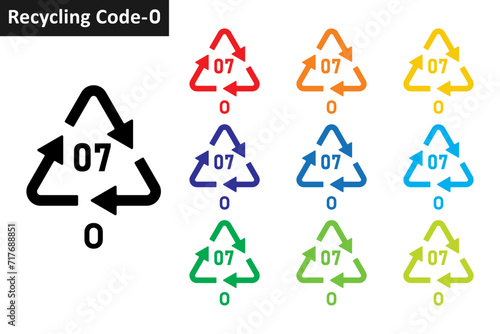 OTHER plastic recycling code icon set. Plastic recycling symbol 07 O. Plastic recycling code 07 icon collection in ten different colors. Set of plastic recycling code symbol icon 07 O.