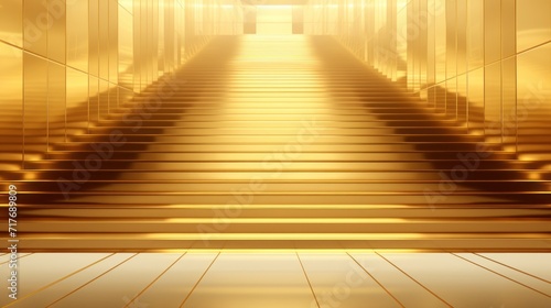 Golden Staircase in a Modern Building Bathed in Sunlight  Emphasizing Luxury and Style. Background.