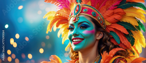 beutiful dancing and smilling Female wearing brazillian carnival costume © Dwi