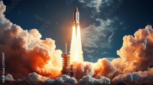 Rocket taking off, space shuttle launch