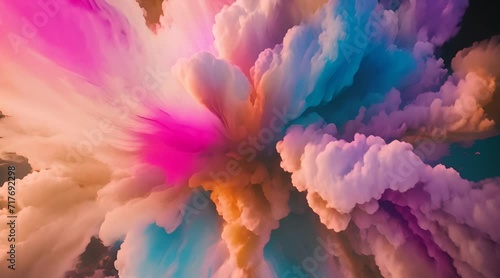 A Spectacular Symphony of Exploded Clouds and Vibrant Powders Unleashing a Dance of Colorful Smoke photo
