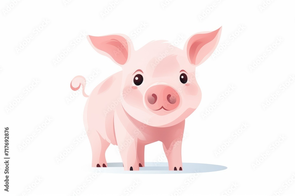 Fototapeta premium watercolor illustration, small, cute, pink pig on a white background