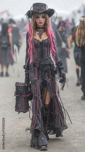 Portrait of a young woman embracing the gothic lifestyle in black and pink.