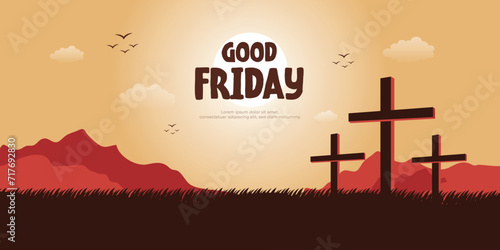 Good Friday wishes or greeting banner design with  Jesus cross social media banner design vector illustration