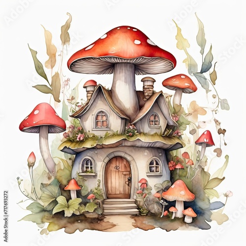 Enchanting Forest Mushroom Scene with Nature, Fungi, and Toadstools in a Cartoon Illustration, Featuring Autumn Colors and Magical Fantasy Elements