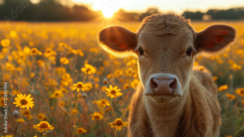baby cow on a field with amazing light © Nico