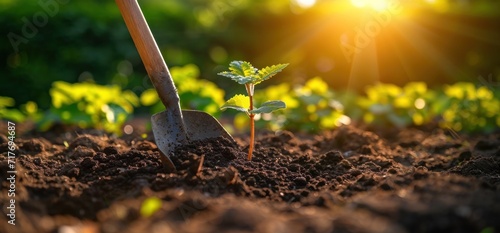 digging in the soil in a summer garden
