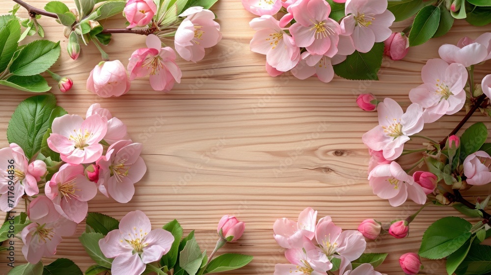 apple blossoms against a wooden table and frame, apple blossoms against a wooden table and frame,