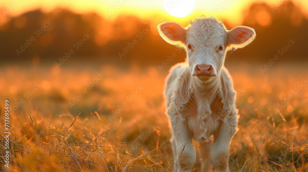 baby cow on a field with amazing light baby cow on a field with amazing light