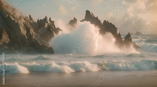 Serene Coastal Elegance, A Cinematic Symphony of Harmony Unveiled by the Majestic Ocean's Embrace photo