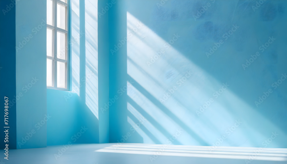 Minimal abstract light blue background for product presentation. Shadow and light from windo. Generative AI. Minimal abstract light blue background for product presentation. Shadow and light from windo. Generative AI.