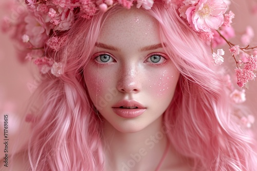 Pink Hair and Makeup: A Celebration of Spring and Beauty Generative AI