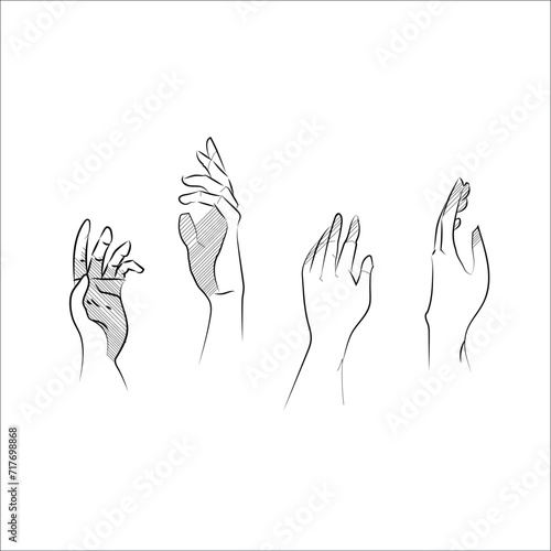 Palm and hand line art set; reach out.