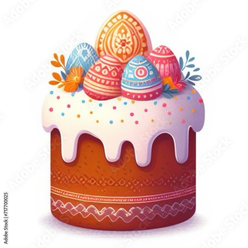 St. Easter day illustration  holiday  Easter with eyes and decorated with flowers  patterned eggs