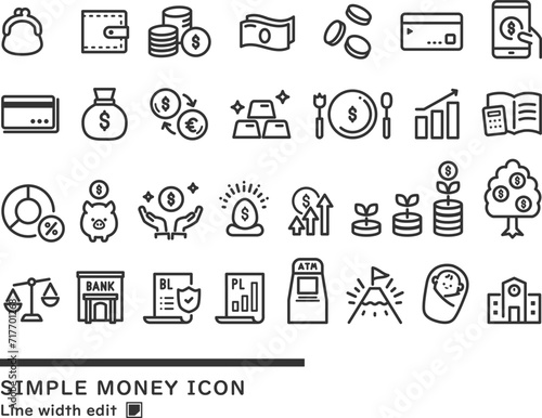 お金のアイコンセット _ 編集可能 シンプル ベクター ドル 外貨 通貨 透過 線 モノクロ