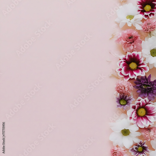 Banner with flowers on light pink background. Greeting card template for Wedding, mothers or womans day © MMS