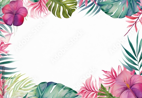 watercolor exotic leaf frame, in the style of made of flowers