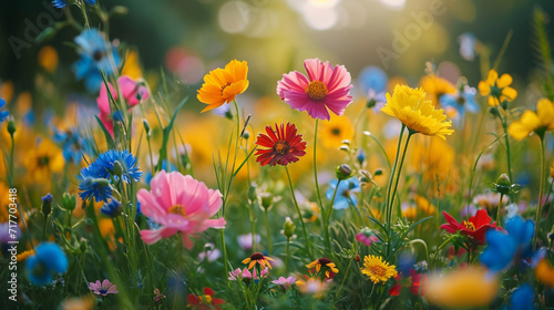 Vibrant wildflowers in a meadow, colorful, lively, breezy, natural, vibrant. DSLR, prime lens, midday, vibrant © IBRAHEEM'S AI