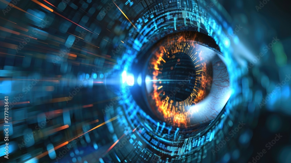 futuristic digital eye data network and cyber security technology background - obrazy, fototapety, plakaty 